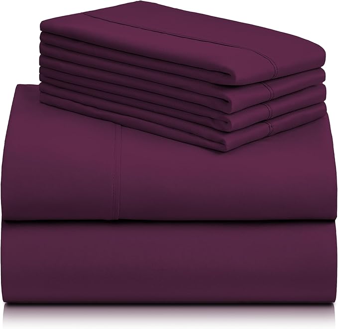 LuxClub 6 PC Full Sheet Set, Breathable Luxury Bed Sheets, Deep Pockets 18" Eco Friendly Wrinkle Free Cooling Bed Sheets Machine Washable Hotel Bedding Silky Soft - Eggplant Full - LeafyLoom