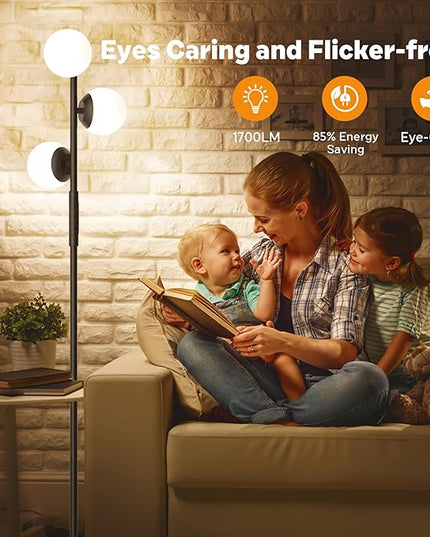 LED Floor Lamp for Living Room, 3 Globe Bright Standing Lamp with Remote, 4 Color Temterapure Dimmable Bedroom Lamp Modern Floor Lamp Tall Lamp for Bedroom/Office, 24W, 2700-6500K, Black - LeafyLoom