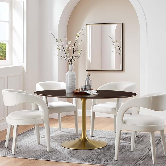 Modway Lippa Dining Table, 60", Gold Cherry Walnut - LeafyLoom