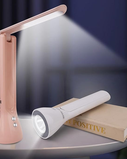 2-in-1 LED Desk Lamp Base with Flashlight for Home Office, Rechargeable, 3 Lighting Modes, Foldable & Portable Light, Cordless Table Bedside lamps, White - LeafyLoom