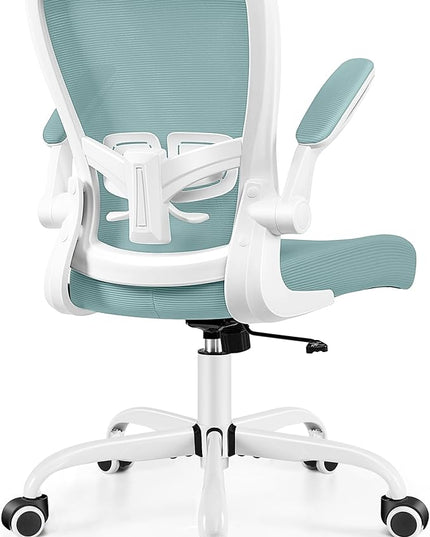 MINLOVE Office Chair Ergonomic Desk Chair with Adjustable Lumbar Support and Height, 90° Flip-up Armrests, Ergo Desk Chairs with Wheels, 360° Swivel Mesh Chair, Home Work Use (Light Blue) - LeafyLoom