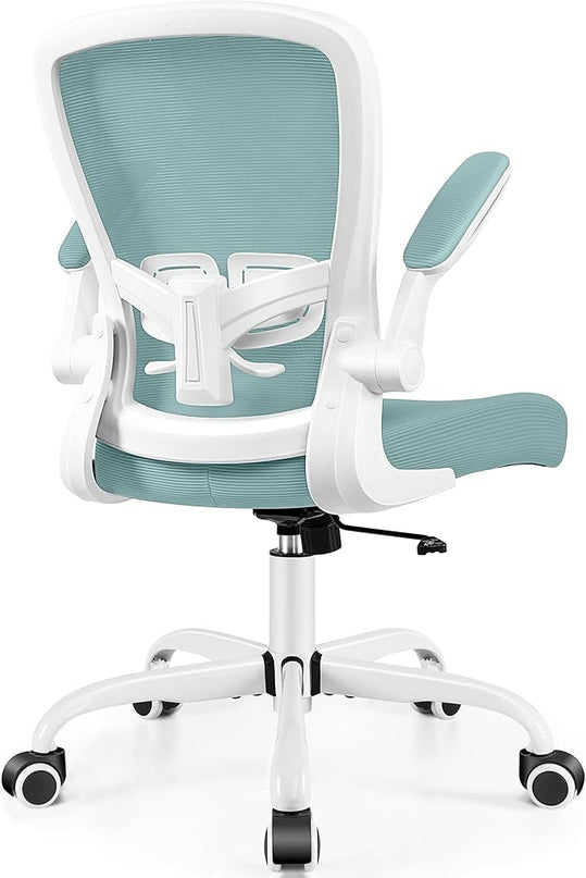 MINLOVE Office Chair Ergonomic Desk Chair with Adjustable Lumbar Support and Height, 90° Flip-up Armrests, Ergo Desk Chairs with Wheels, 360° Swivel Mesh Chair, Home Work Use (Light Blue) - LeafyLoom