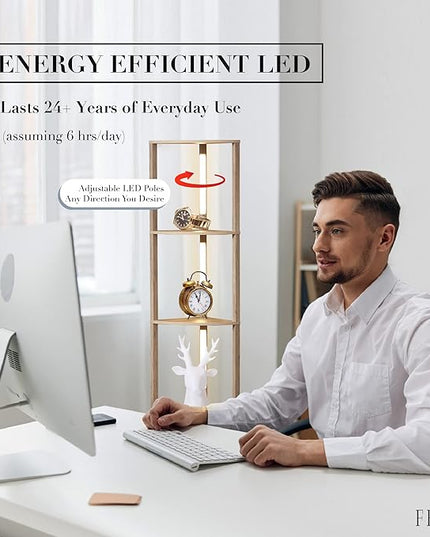 FENLO Fancy - LED Display Shelf with Dimmable Lights, LED Shelf Floor Lamps for Living Room, Sturdy Corner Shelf Curio Cabinet Display, Tall Floor Lamps with Shelves - LeafyLoom