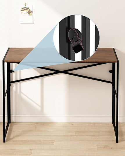 EMODA Folding Computer Desk 40 inch, No Assembly Needed Home Office Table Study Writing Gaming Desk, Mahogany - LeafyLoom