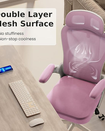 Ergonomic Office Chair, High Back Home Desk Chair with Adjustable Lumbar Support and Headrest, Breathable Mesh Swivel Task Chair, White Executive Computer Chair, 1 Pack - LeafyLoom