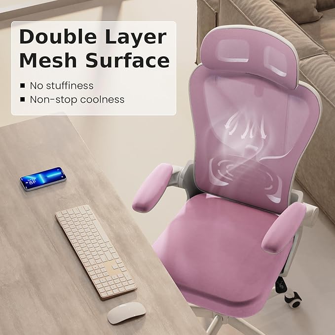 Ergonomic Office Chair, High Back Home Desk Chair with Adjustable Lumbar Support and Headrest, Breathable Mesh Swivel Task Chair, White Executive Computer Chair, 1 Pack - LeafyLoom