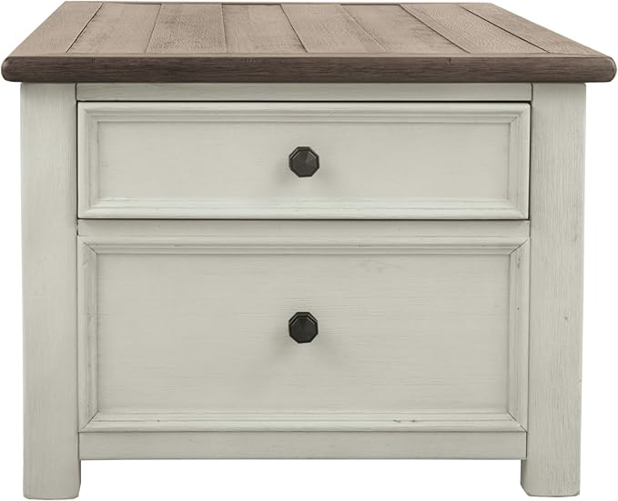 Signature Design by Ashley Bolanburg Farmhouse Lift Top Coffee Table with Drawers, Antique Cream & Brown - LeafyLoom