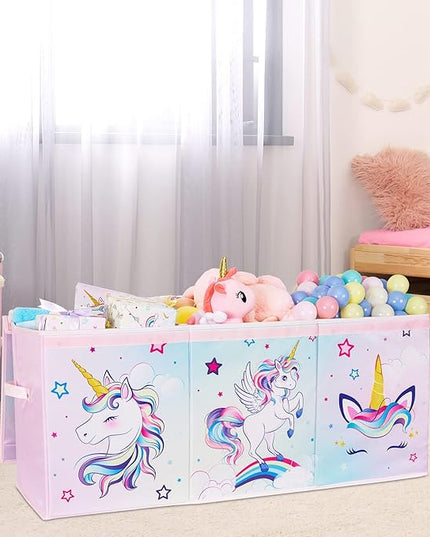 WERNNSAI Unicorn Toy Box Chest – Large Toy Chest Organizer with Flip-Top Lid Collapsible Sturdy Storage Bin with Handles 38 x 13 x 16 Inch for Kids Girls Pink Closet Nursery Living Room Bedroom - LeafyLoom