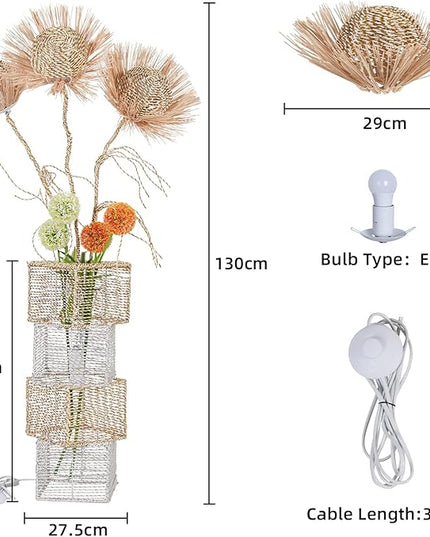 Modern Decorative Rattan Floor Lamp: Pastoral Hand-Woven Flower Night Light - Creative Standing Smart Corner Lamp for Reading Living Room Bedroom Tea Room Club Office Sofa Side - LeafyLoom