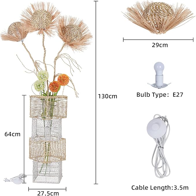 Modern Decorative Rattan Floor Lamp: Pastoral Hand-Woven Flower Night Light - Creative Standing Smart Corner Lamp for Reading Living Room Bedroom Tea Room Club Office Sofa Side - LeafyLoom