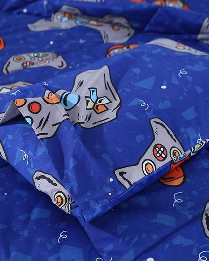 3PCS Blue Gamer Comforter Set Full for Boys Girls Teens and Kids, Soft Microfiber Gaming Bed Comforter Full, Bed in a Bag Full Cute Bedding, Lightweight and Breathable, Full - LeafyLoom