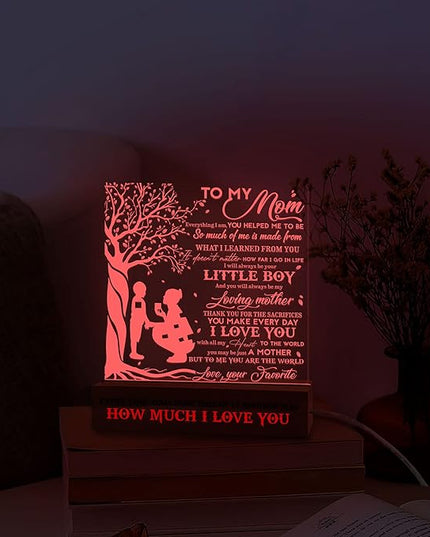 to my Mom 3D Illusion Lamp w/Wooden Base USB Powered, Mom Acrylic Night Light, Gift from Daughter, Bonus Mom Stepmom Gift, Lamp Present for Mom Mother, Gift for Birthday Mothers Day - LeafyLoom