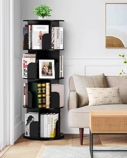 4 Tier Rotating Bookshelf kids, Small Corner Bookshelf for Small Space, 360 Display Floor Standing Bookcase Storage Rack, Wood Narrow Book Shelf Organizer for Home Office,Bedroom, Living Room - LeafyLoom