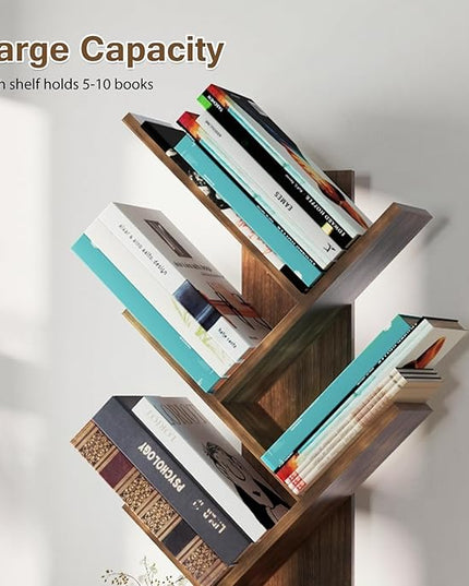 Ochine Tree Bookshelf, 5 Tier Small Bookcase with Large Drawer, Tall Wood Narrow Bookshelves Organizer for CDs/Movies/Books, Floor Standing Book Shelf for Bedroom, Living Room, Home Office - LeafyLoom