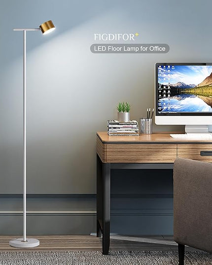 Floor Lamp for bedroom, 3 Color Temperatures Floor Reading Lamp with Flexible Lamp Cap, Modern Bedroom Floor Lamps for Living Room, Simple Design Standing Lamp for Office Working Study, White - LeafyLoom