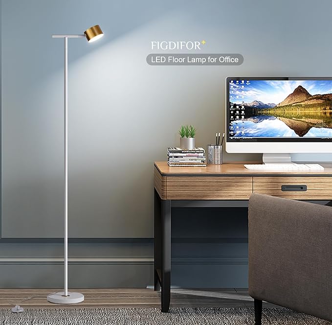 Floor Lamp for bedroom, 3 Color Temperatures Floor Reading Lamp with Flexible Lamp Cap, Modern Bedroom Floor Lamps for Living Room, Simple Design Standing Lamp for Office Working Study, White - LeafyLoom