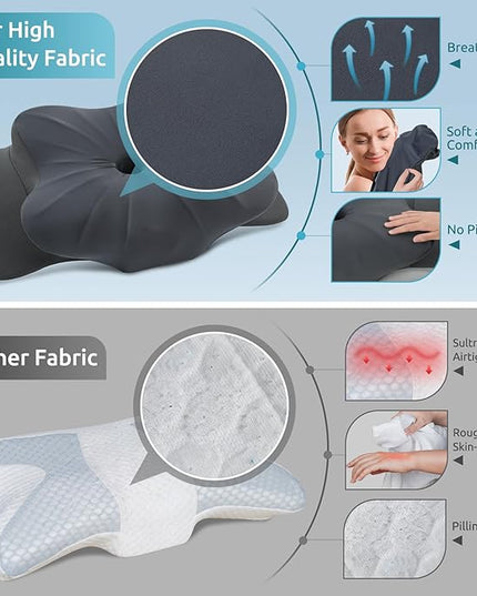 DONAMA Cervical Pillow for Neck and Shoulder,Contour Memory Foam Pillow,Ergonomic Neck Support Pillow for Side,Back and Stomach Sleepers with Breathable Pillowcase-Dark Grey - LeafyLoom