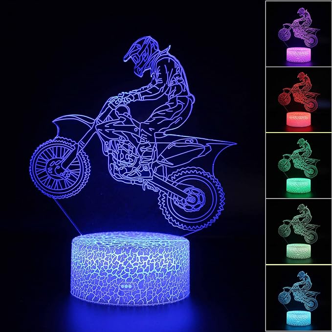 Motorbike Night Light,Motorcycle 3D Illusion Lamp with Remote Control&Smart Touch 16 Colors USB Cable Dirt Bike Gifts for Motocross Players Boys Teens - LeafyLoom