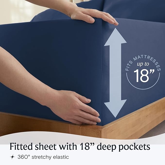 LuxClub Twin Sheets - Soft Kids Twin Bed Sheets for Boys and Girls, 4 PC Deep Pockets 18" Eco Friendly Wrinkle Free Kids Fitted Sheets Machine Washable Hotel Bedding Silky Soft- Navy Twin - LeafyLoom