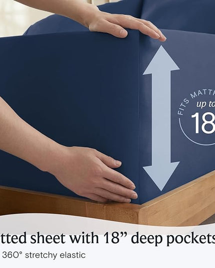 LuxClub Twin XL Sheets - Soft Kids Twin Bed Sheets for Boys and Girls, 4 PC Deep Pockets 18" Eco Friendly Wrinkle Free Kids Fitted Sheets Machine Washable Hotel Bedding Silky Soft- Navy Twin XL - LeafyLoom