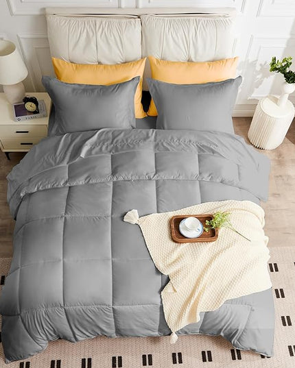 California King Size Comforter Set - 3 Pieces, 1 Reversible Comforter and 2 Pillowcases,Soft Quilted Warm Fluffy Cooling Bedding for All Season,Grey - LeafyLoom