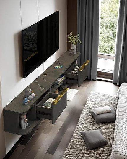 Pmnianhua Floating TV Stand with 2 Drawers,63'' Wall Mounted Floating TV Shelf,Floating Shelf for Under TV,Floating TV Unit with Storage for Bedroom Living Room(Grey) - LeafyLoom