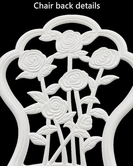 KAILI Outdoor Furniture Bistro Set with Rose Pattern 1 Table 2 Chairs for Garden Patio Porch (Rose-White) - LeafyLoom