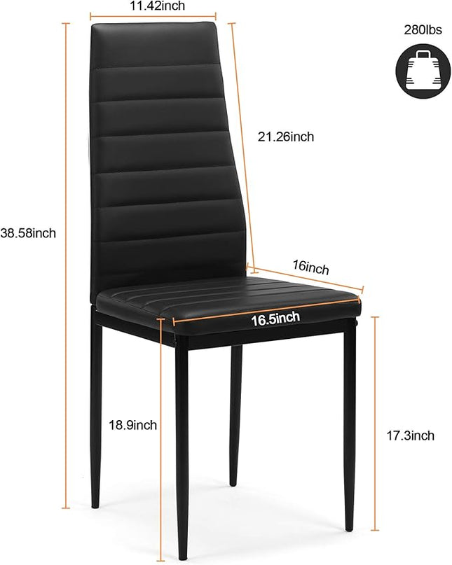 NicBex Small Dining Table Set for 4 Kitchen Table Set 5 Pieces Dining Table Set Kitchen Room Tempered Glass Dining Table with 4 Faux Leather Chairs for Small Space, Black - LeafyLoom