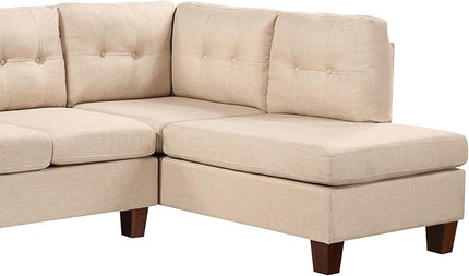 L-Shape Sectional Sofa with Right Facing Chaise, Linen Upholstered Reversible Corner Couch for Living Room,Home, Small Space, Apartment, 97 Inch, Beige - LeafyLoom