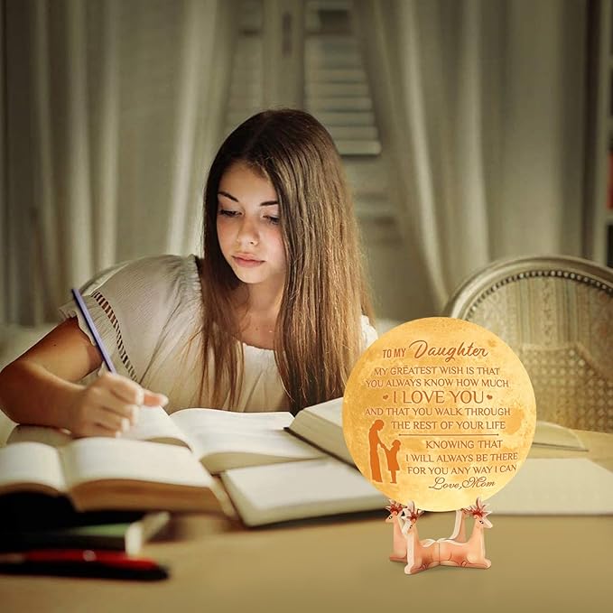 Engraved 3D Moon Lamp for Daughter,Personalized 5.9 Inch 3D Printing Moon Light Gift for Daughter Valentine's Christmas Gift (for Daughter Mom-04) - LeafyLoom