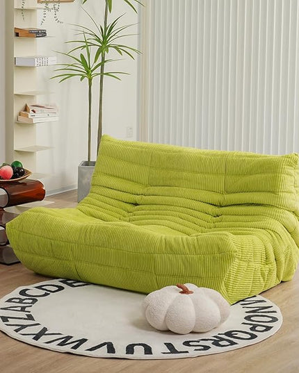 N&V Fireside Loveseat, Mid Century Armless Twin Size Floor Sofa, Soft Premium Corduroy Floor Lounge Chair, Foam Sofa Accent Chair for Living Room Bedroom and Office, Lime - LeafyLoom