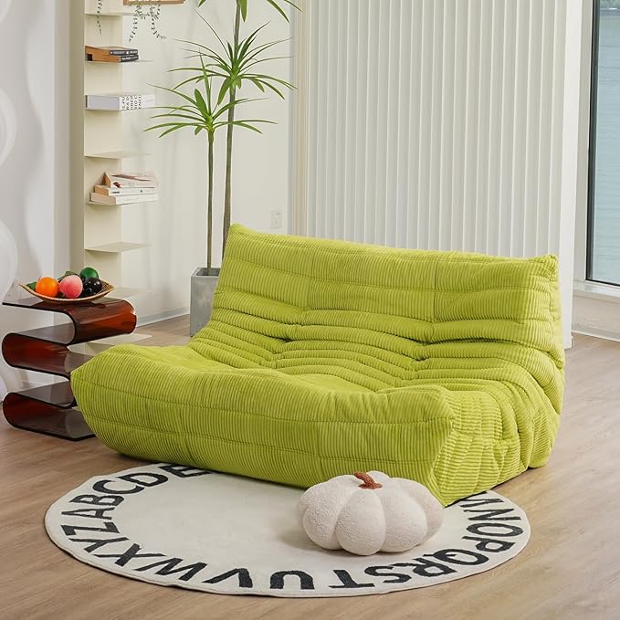N&V Fireside Loveseat, Mid Century Armless Twin Size Floor Sofa, Soft Premium Corduroy Floor Lounge Chair, Foam Sofa Accent Chair for Living Room Bedroom and Office, Lime - LeafyLoom