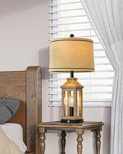 23.75" Farmhouse Dual USB Charging Ports 3-Way Dimmable Touch Control Table Lamp with Nightlight Vintage Modern Lamps for Living Room Bedroom - LeafyLoom