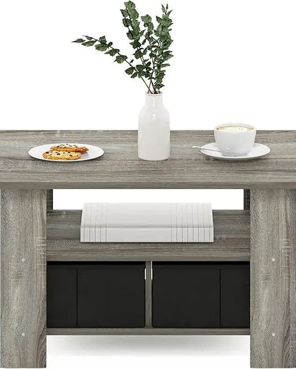 Furinno Andrey Coffee Table with Bin Drawer, French Oak Grey/Black - LeafyLoom
