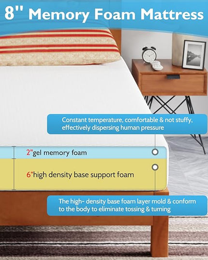 FDW 8 inch Gel Memory Foam Mattress for Cool Sleep & Pressure Relief/Medium Firm Mattresses/CertiPUR-US Certified/Bed-in-a-Box/Pressure Relieving,California King - LeafyLoom