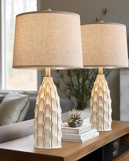 23.75 inch Modern Ceramic Lamps Set of 2 for Living Room Study Room Office Dorm Farmhouse Nightstand, End Table Lamps - LeafyLoom