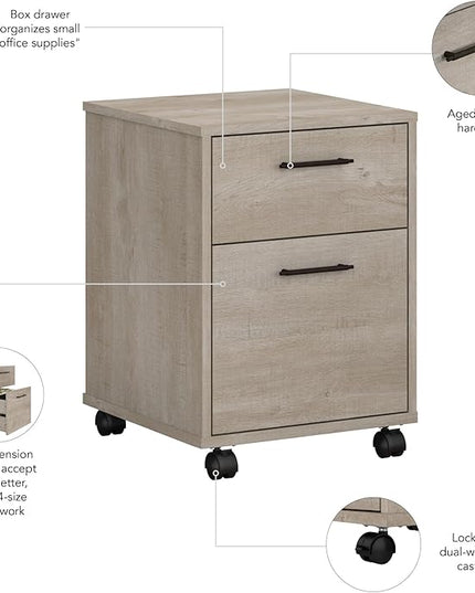 Bush Furniture Key West 2 Drawer Mobile File Cabinet, Rolling File Cabinet for Home Office - LeafyLoom