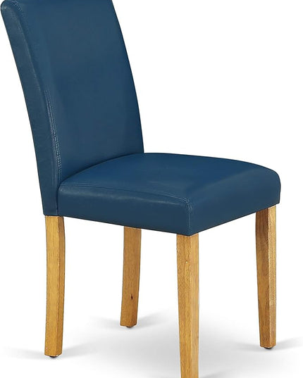 East West Furniture Eden 3 Piece Room Furniture Set Contains a Round Dining Table with Pedestal and 2 Oasis Blue Faux Leather Upholstered Chairs, 30x30 Inch, ESAB3-OAK-55 - LeafyLoom