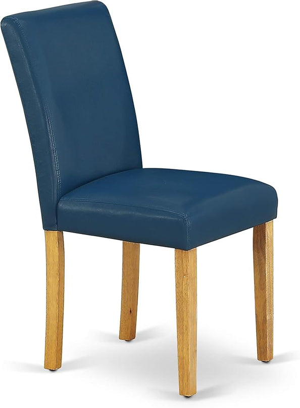 East West Furniture Eden 3 Piece Room Furniture Set Contains a Round Dining Table with Pedestal and 2 Oasis Blue Faux Leather Upholstered Chairs, 30x30 Inch, ESAB3-OAK-55 - LeafyLoom