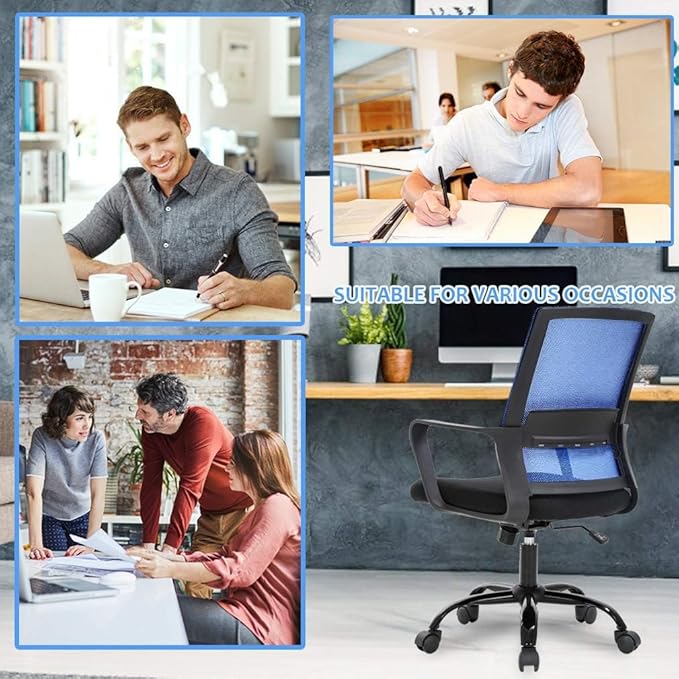 BestOffice Office Chair Desk Chair Computer Chair Swivel Rolling Executive Lumbar Support Task Mesh Chair Adjustable Stool for Women Men, Blue - LeafyLoom