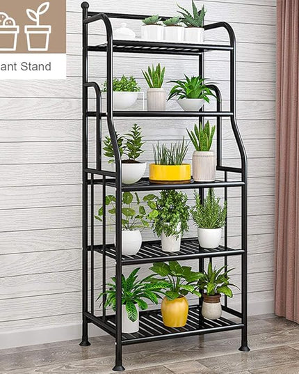 Shelving Unit Bakers Rack Metal Storage Shelves Laundry Shelf Organizer Standing Shelf Units for Laundry Kitchen Bathroom Pantry Closet Indoor and Outdoor (5 Tier, Black) - LeafyLoom