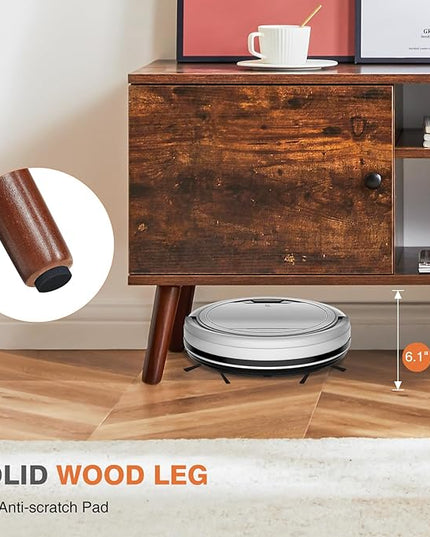 Sweetcrispy TV Stand for 55 60 inch Television, Entertainment Center with Storage, 2 Cabinet Media Console Table, Soft Hinge Door with Handle, Wood Feet, Living Room, Bedroom Furniture, Rustic Brown - LeafyLoom