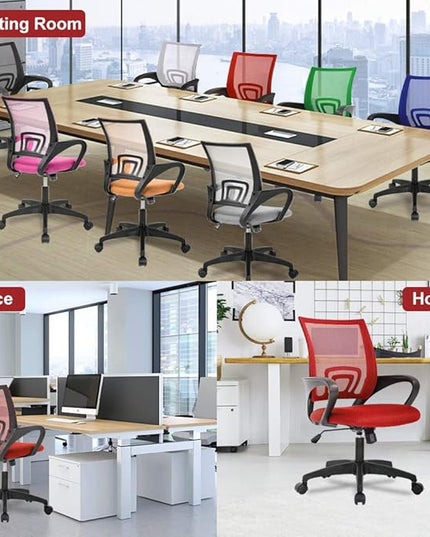 Home Mesh Office Chair Ergonomic Desk Chair Mid Back Computer Chair Task Rolling Swivel Chair with Lumbar Support Arms Modern Executive Adjustable Chair for Girl Adults Women(Red) - LeafyLoom