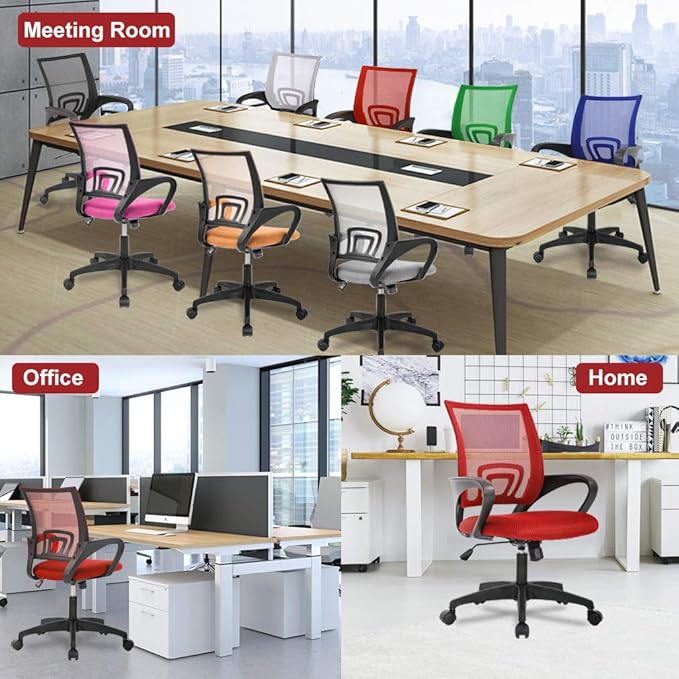 Home Mesh Office Chair Ergonomic Desk Chair Mid Back Computer Chair Task Rolling Swivel Chair with Lumbar Support Arms Modern Executive Adjustable Chair for Girl Adults Women(Red) - LeafyLoom