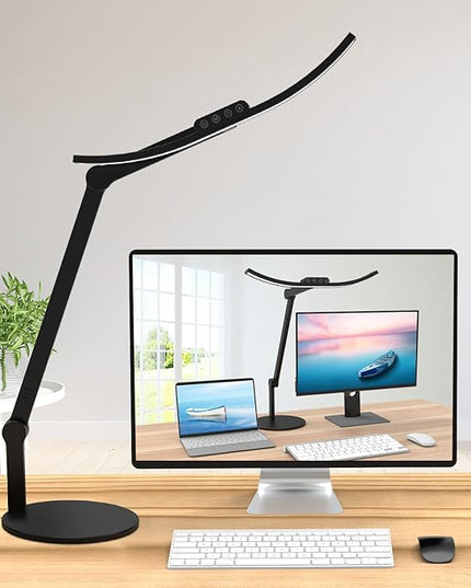 Led Desk Lamp for Home Office, Architect Curved Desk Lamp with Base Bright 1000LM Adjustable Desk Light Dimmable Touch Tall Table Light with 3 Rotatable Joints for Computer Workbench - LeafyLoom