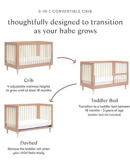 Babyletto Lolly 3-in-1 Convertible Crib with Toddler Bed Conversion Kit in Canyon/Washed Natural, Greenguard Gold Certified - LeafyLoom