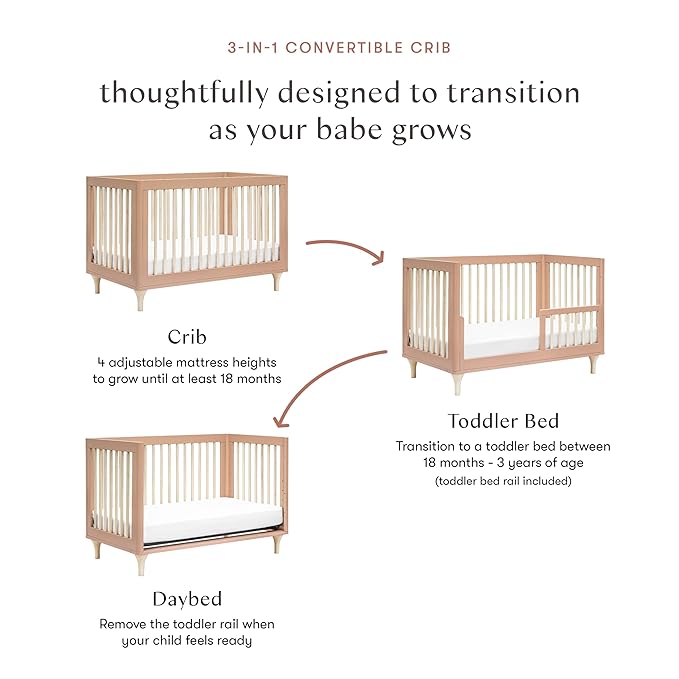 Babyletto Lolly 3-in-1 Convertible Crib with Toddler Bed Conversion Kit in Canyon/Washed Natural, Greenguard Gold Certified - LeafyLoom
