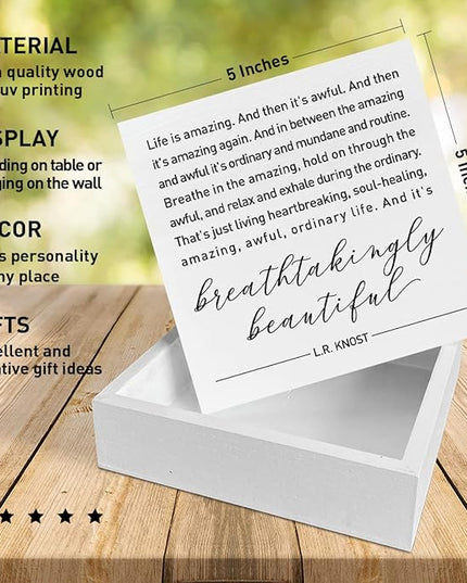Home Office Desk Wooden Box Sign Decor, And It's Breathtakingly Beautiful, Inspirational Quotes Desk Decor Motivational Desk Decorations for Women Men Student Office Classroom School - LeafyLoom