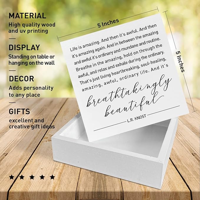 Home Office Desk Wooden Box Sign Decor, And It's Breathtakingly Beautiful, Inspirational Quotes Desk Decor Motivational Desk Decorations for Women Men Student Office Classroom School - LeafyLoom