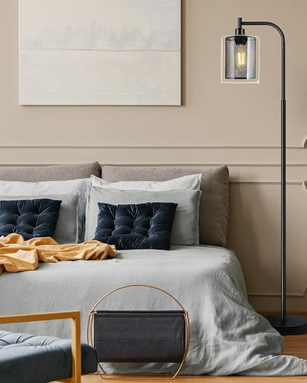 BoostArea Industrial Floor Lamp, Standing Lamp with 2 in 1 Iron Mesh Glass Lampshade, 6W LED Bulb Included, Foot Switch, Bright Modern Floor Lamp for Living Room and Bedroom, Office, Simple Style - LeafyLoom